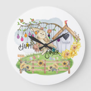 Bunny Celebrates Easter Day Large Clock