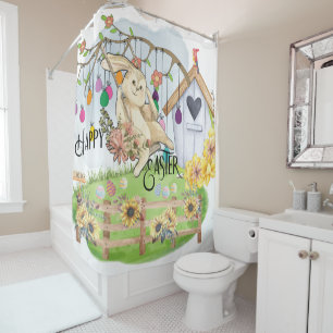 Bunny Celebrates Easter Day Shower Curtain