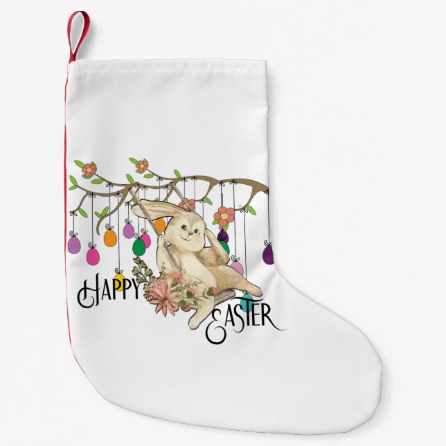 Bunny Celebrates Easter Day Small Christmas Stocking (Front)