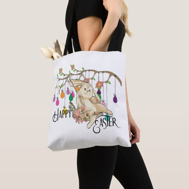 Bunny Celebrates Easter Day Tote Bag (Close Up)