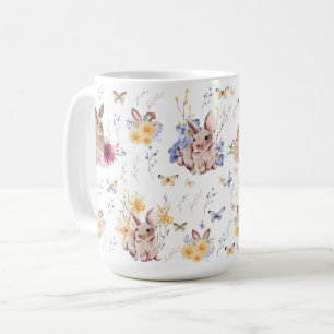 Bunny Celebrates Easter Day With Butterflies Coffee Mug