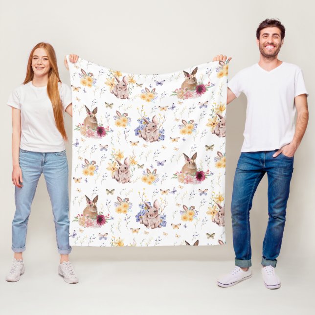 Bunny Celebrates Easter Day With Butterflies  Wrap Fleece Blanket (In Situ)