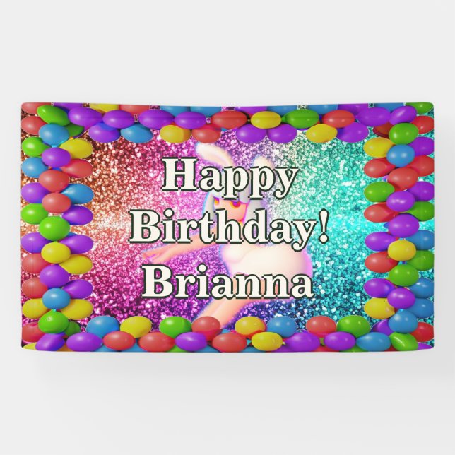 Bunny Cheerleader character birthday Banner (Horizontal)