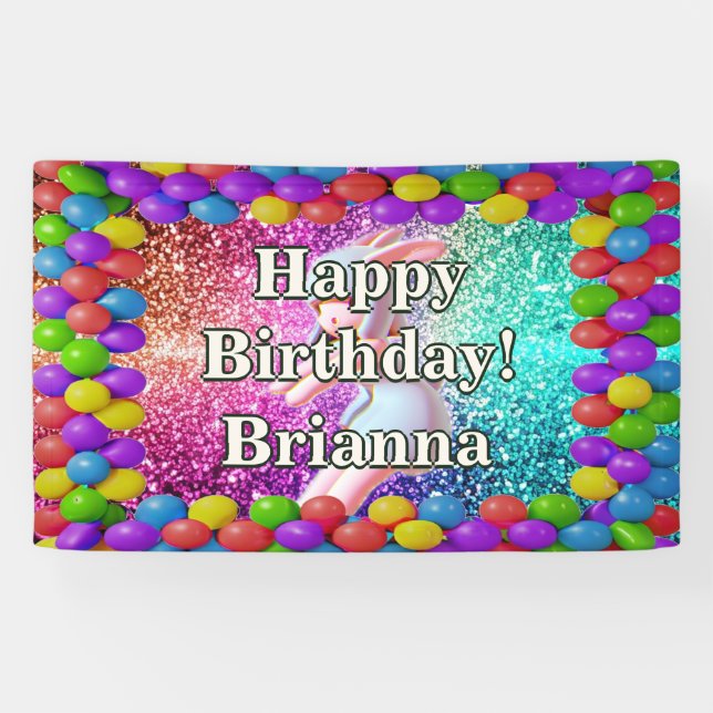 Bunny Cheerleader Personalised character birthday Banner (Horizontal)