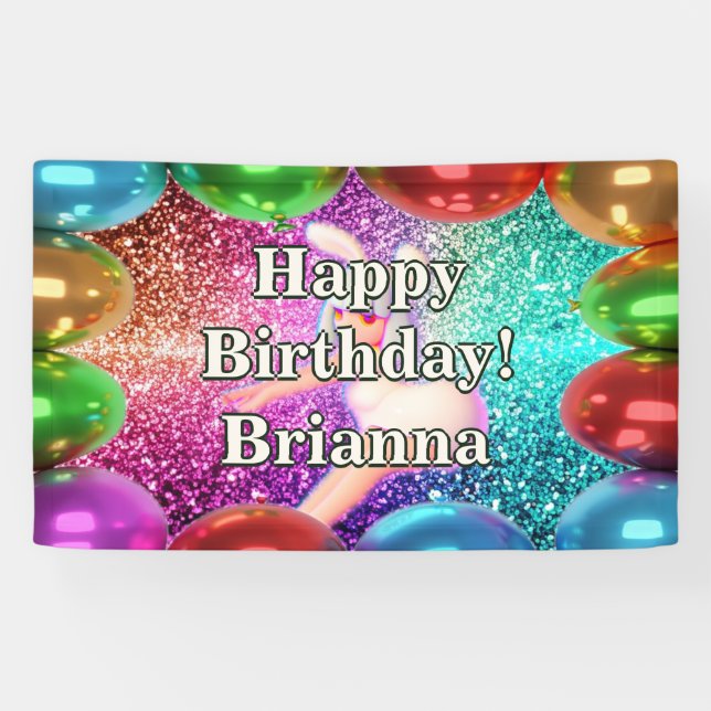 Bunny Cheerleader Personalised character birthday Banner (Horizontal)