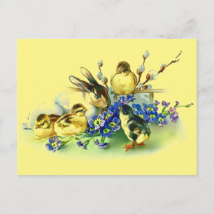 Bunny & Chicks Vintage Style Easter Postcard