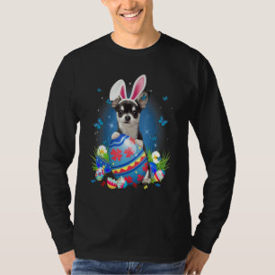 Bunny Chihuahua With Egg Basket Easter Flower Hunt T-Shirt