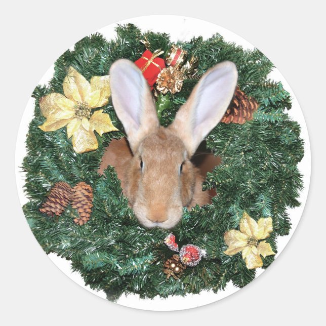 Bunny Christmas Classic Round Sticker (Front)