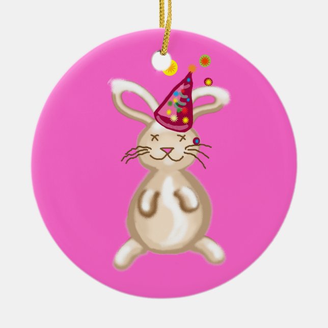 Bunny Christmas party Ceramic Tree Decoration (Front)