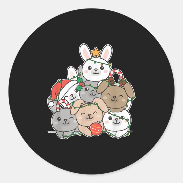 Bunny Christmas Tree Funny Animal Christmas  Classic Round Sticker (Front)
