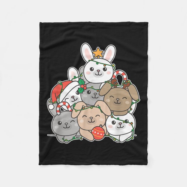 Bunny Christmas Tree Funny Animal Christmas  Fleece Blanket (Front)