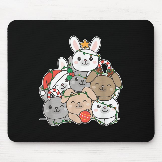 Bunny Christmas Tree Funny Animal Christmas  Mouse Mat (Front)
