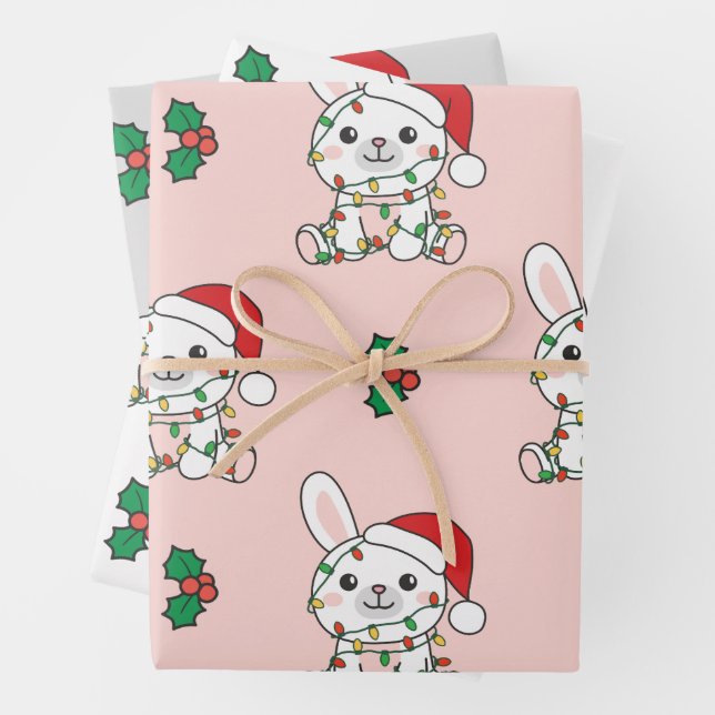 Bunny Christmas Winter Animals Holiday Bunnies Wrapping Paper Sheet (In situ)