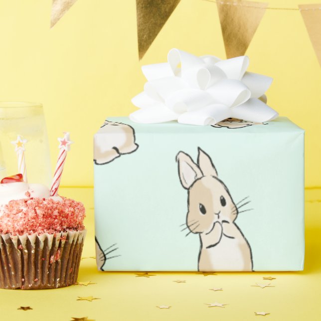 Bunny cleaning paws wrapping paper (Birthday Party)