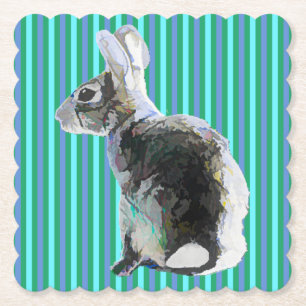 Bunny Coaster with Striped Background Blue