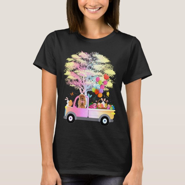 Bunny Cocker Spaniel Dog & Eggs On Truck Happy Eas T-Shirt (Front)