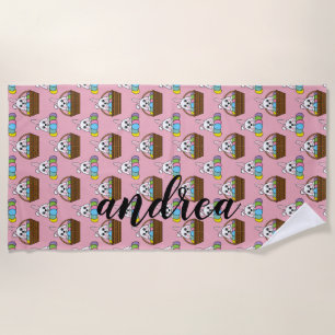 Bunny Colourful Easter EggHunt Basket   Personalis Beach Towel