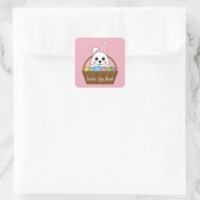 Bunny Colourful Easter EggHunt Basket | Personalis Square Sticker (Bag)