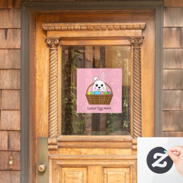 Bunny Colourful Easter EggHunt Basket | Personalis Window Cling (Home Door)