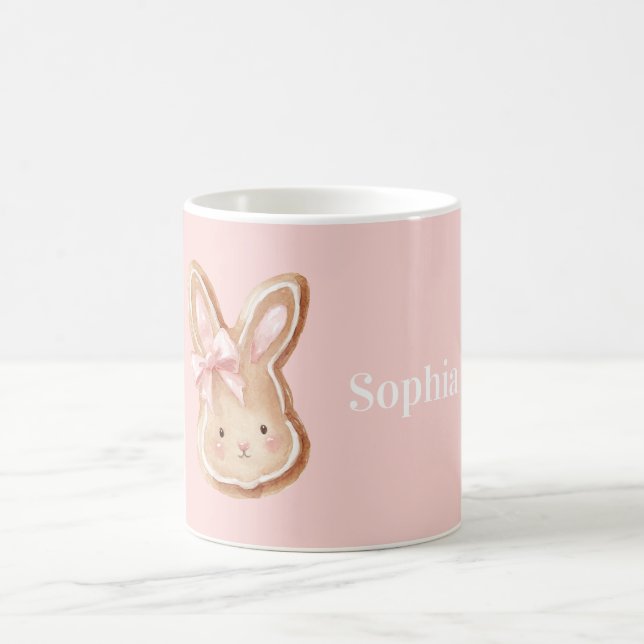 Bunny Cookie Face Pink Bow Coffee Mug (Center)