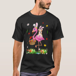 Bunny Corgi Riding Flamingo Happy Easter Day Egg B T-Shirt