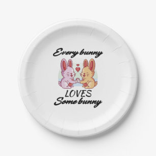 Bunny Couple Love Heart Peace Easter Lovers Paper Plate