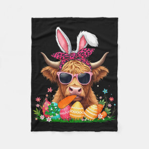 Bunny Cow Bow Tie Eating Carrot Easter Eggs Owner  Fleece Blanket