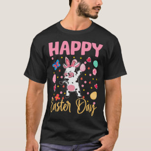 Bunny Cow Colourful Eggs Hunting Happy Easter Day T-Shirt