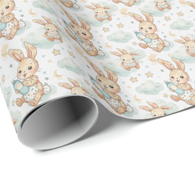 Bunny Cute Baby Pastel Watercolor Pattern  Wrapping Paper (Roll Corner)