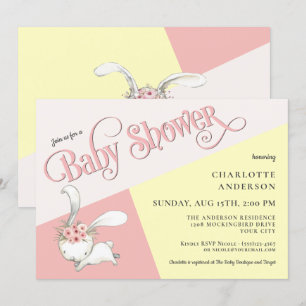 Bunny Cute Pastel Girl Baby Shower Invitation