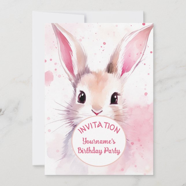 Bunny Cute Pink Pastel Watercolor Invitation (Front)