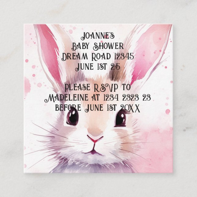 Bunny Cute Watercolor Pink baby shower Enclosure Card (Front)