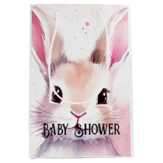 Bunny Cute Watercolor Pink baby shower Medium Gift Bag