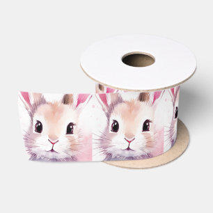 Bunny Cute Watercolor Pink baby shower Satin Ribbon