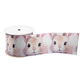 Bunny Cute Watercolor Pink baby shower Satin Ribbon