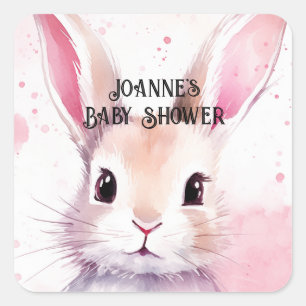 Bunny Cute Watercolor Pink baby shower Square Sticker