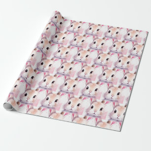 Bunny Cute Watercolor Pink baby shower Wrapping Paper