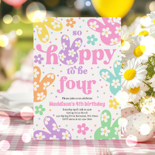 Bunny Daisy Floral Pastel Spring 4th Birthday Invitation
