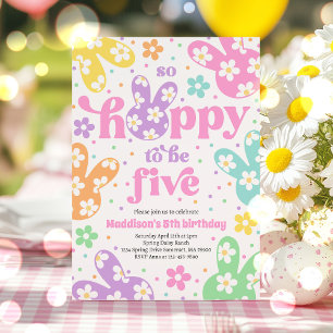 Bunny Daisy Floral Pastel Spring 5th Birthday Invitation