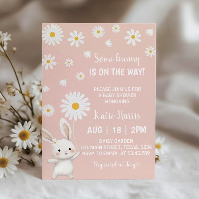 Bunny Daisy Pink Baby Shower Invitation (Creator Uploaded)