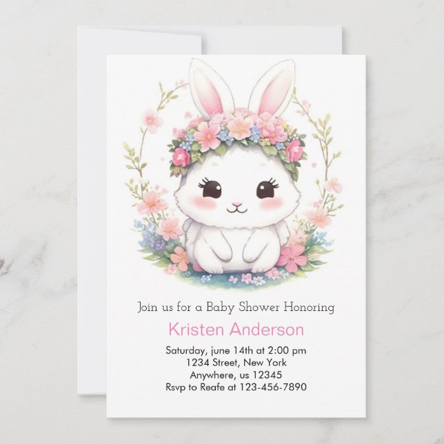 Bunny Delights Girl Baby Shower Invitation (Front)