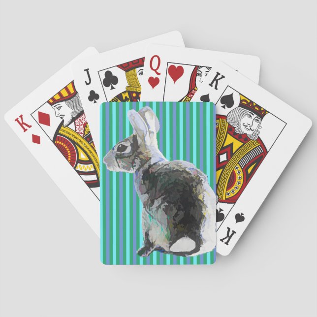 Bunny Design Playing Cards Striped Background (Back)