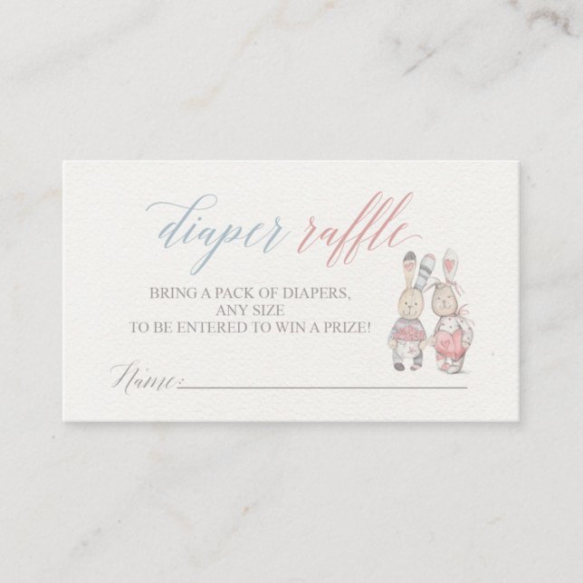 Bunny Diaper Raffle Tickets for Baby Shower Enclosure Card (Front)