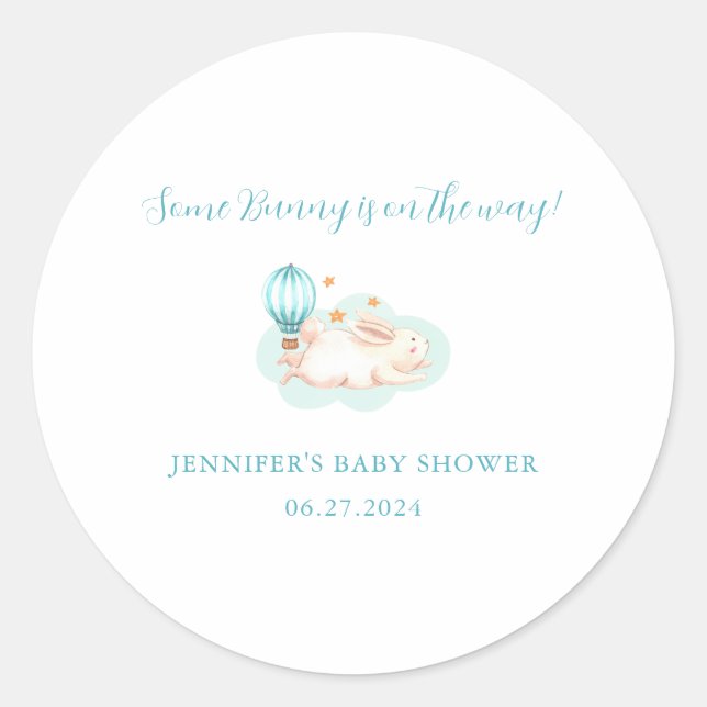 Bunny Dreams blue baby shower Classic Round Sticker (Front)