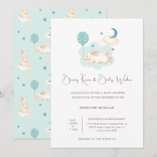 Bunny Dreams Blue Baby Shower Invitation