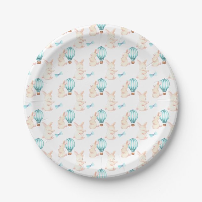 Bunny Dreams blue baby shower Paper Plate (Front)