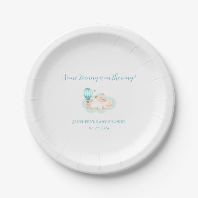 Bunny Dreams blue baby shower Paper Plate (Front)