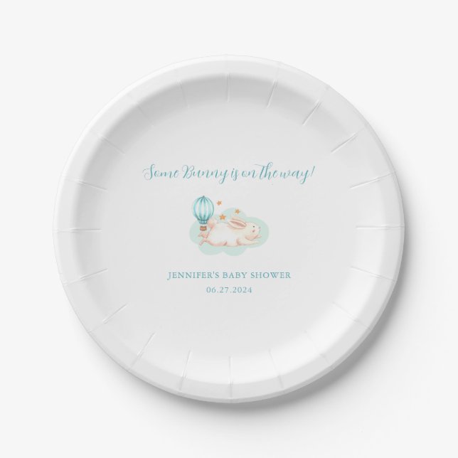 Bunny Dreams blue baby shower  Paper Plate (Front)
