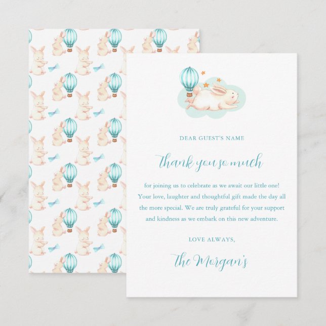 Bunny Dreams blue baby shower Thank You Card (Front/Back)