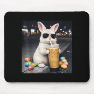 Bunny Drinking Iced Coffee Funny Easter Egg Rabbit Mouse Mat